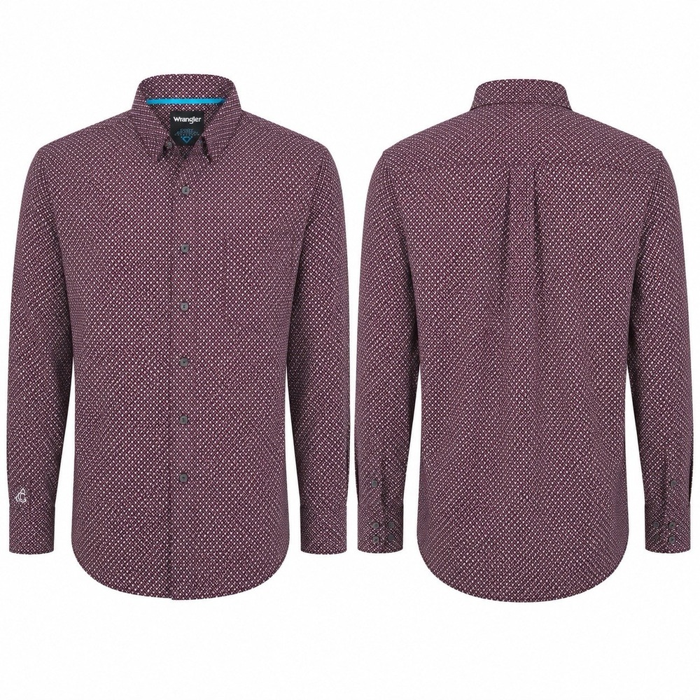 NWT Wrangler Cody Johnson Classic Fit Western Shirt Medium Burgundy Print Cotton